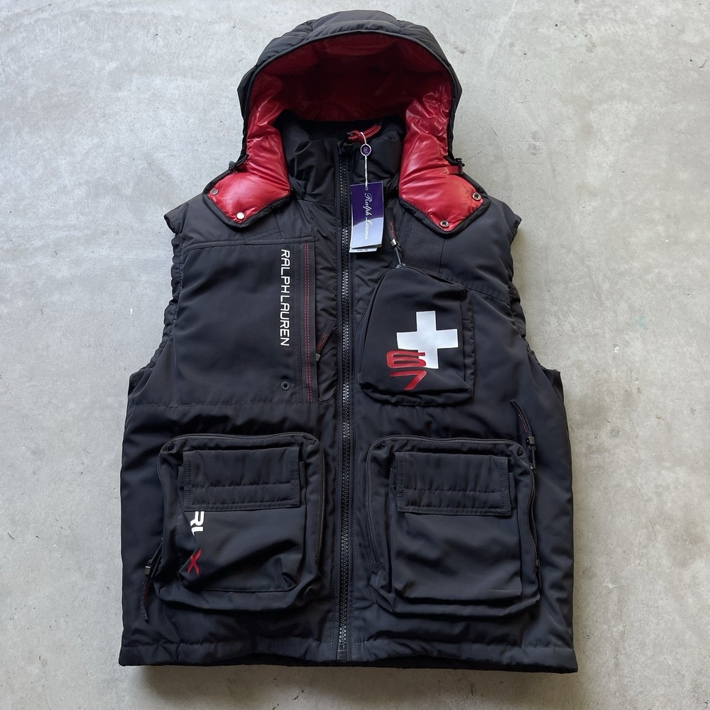 Ralph Lauren Purple Label RLX Vest Mens L Black Ski Racing Down Puffer Hooded